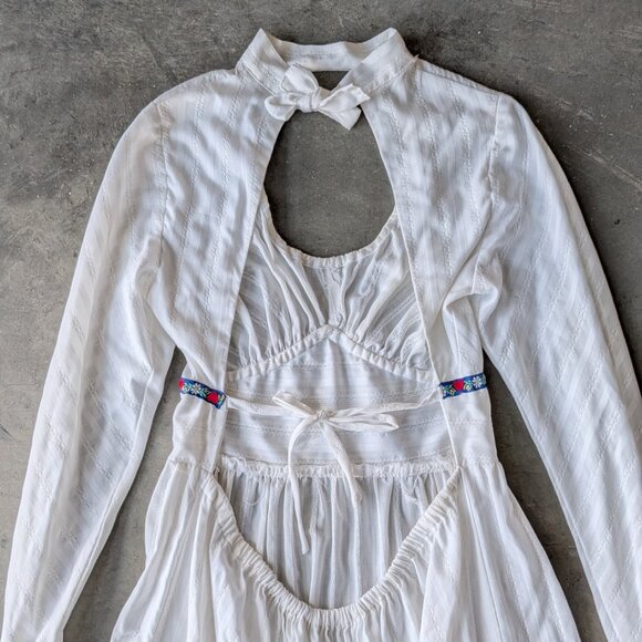 Vintage 70s Handmade Prairie Dress White Long Sleeve Ruffle Maxi Dress - Picture 9 of 11
